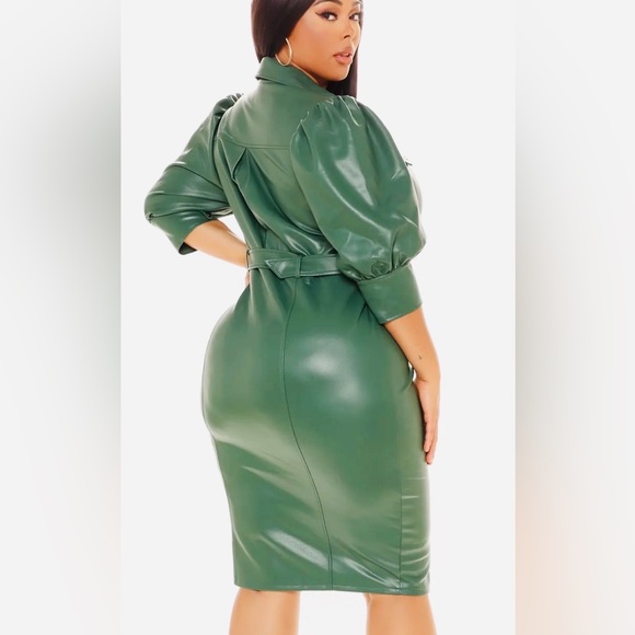 Chic Green Faux Leather Dress FN All For Looks Faux Leather Midi Dress - Picture 3 of 3